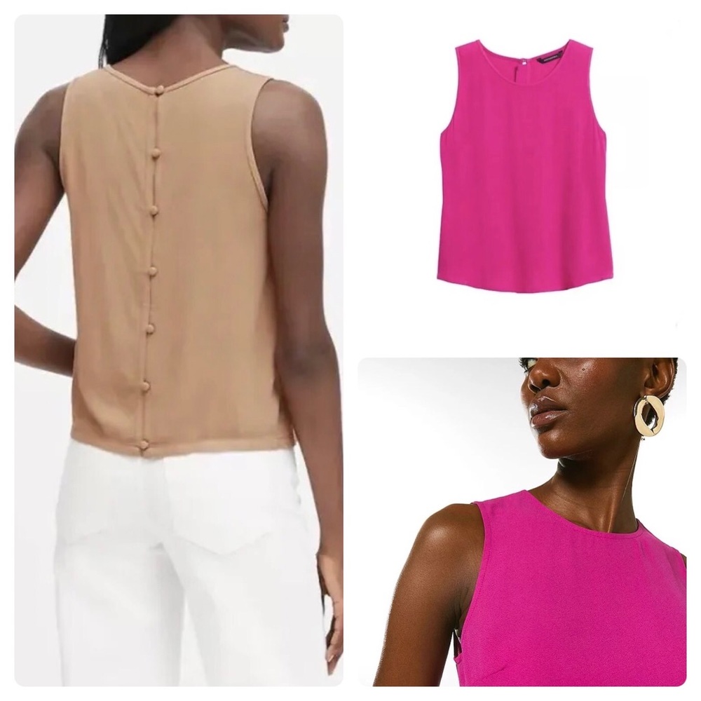Banana Republic Top Back Buttons 100% Rayon Pink Fucsia SZ M